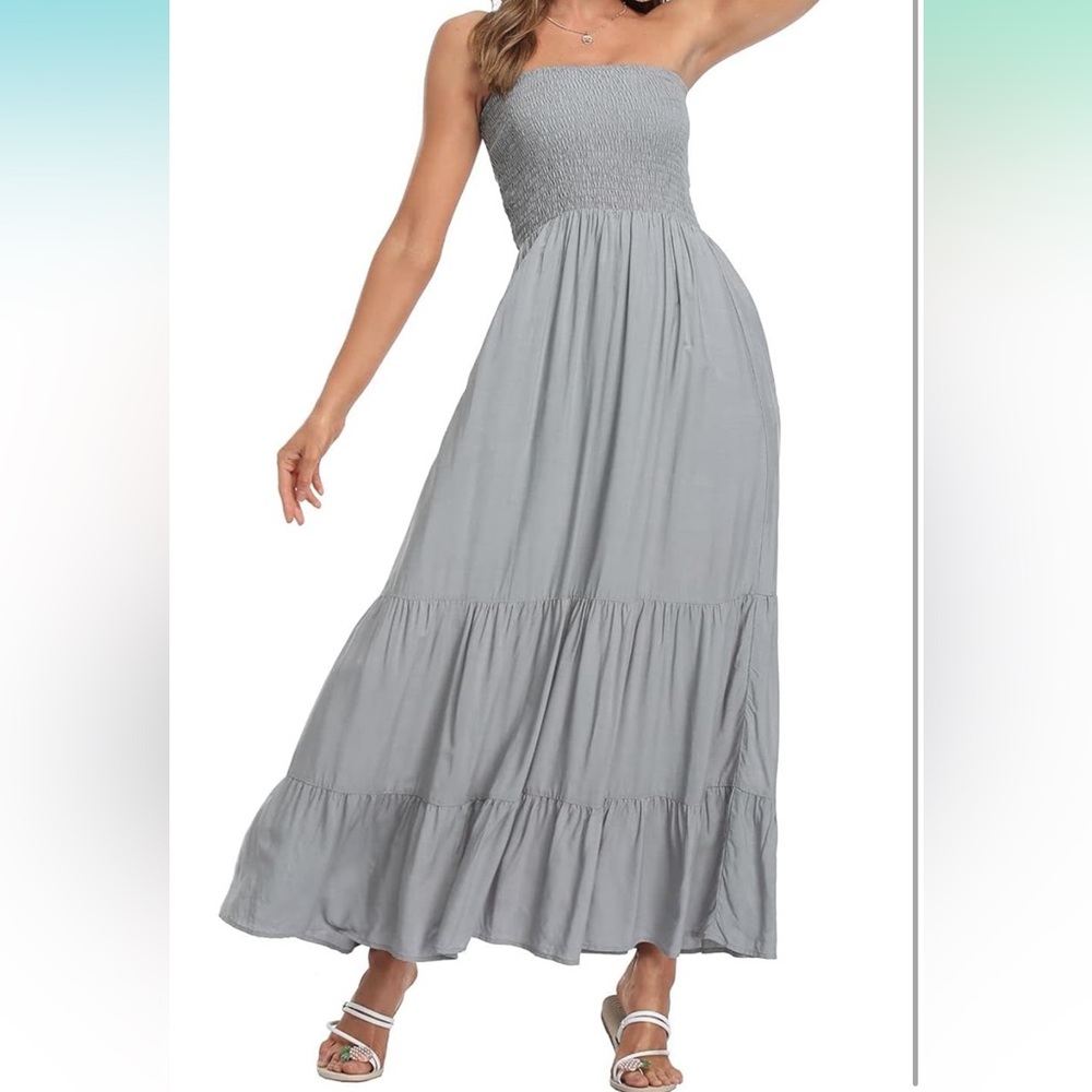 Vintage Gray Strapless Maxi Dress-
EUC women size medium/lg - Picture 4 of 4